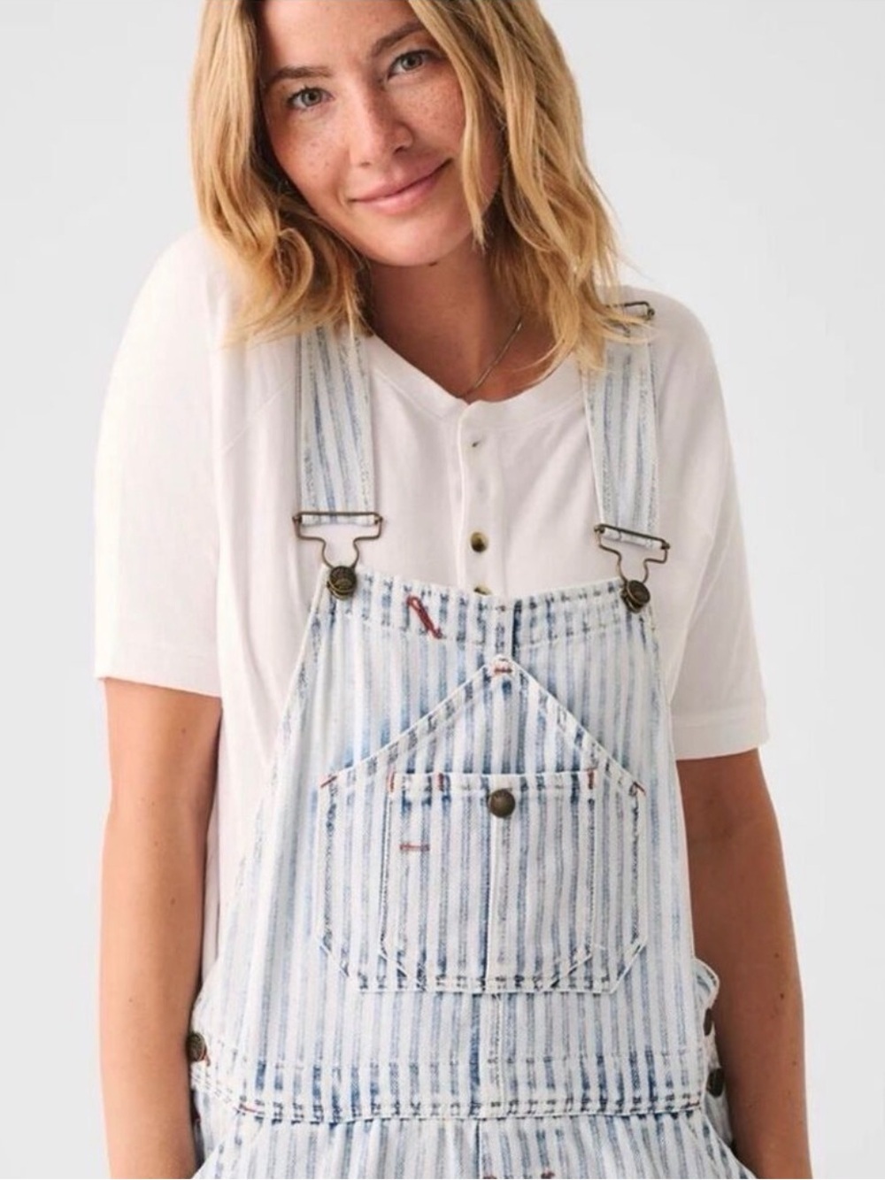 Faherty Topsail Railroad Stripe Overalls Size XS Relaxed Straight Leg